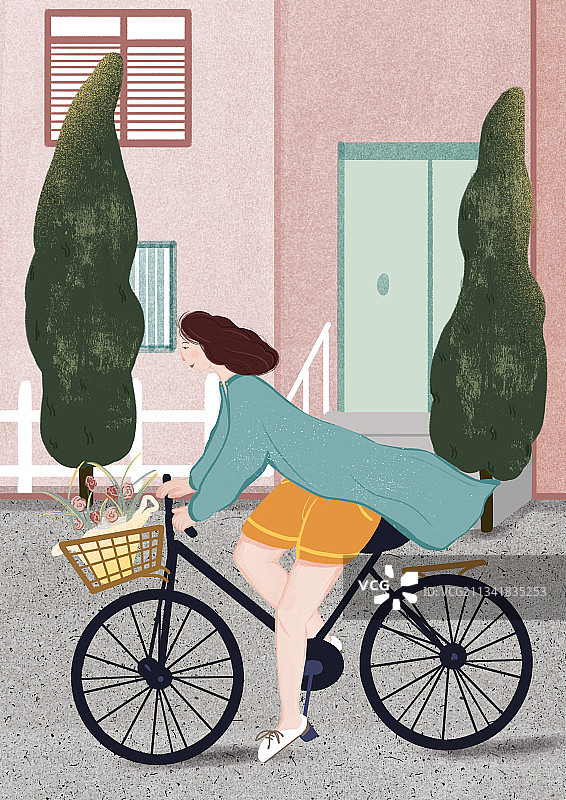 骑自行车的女孩图片素材