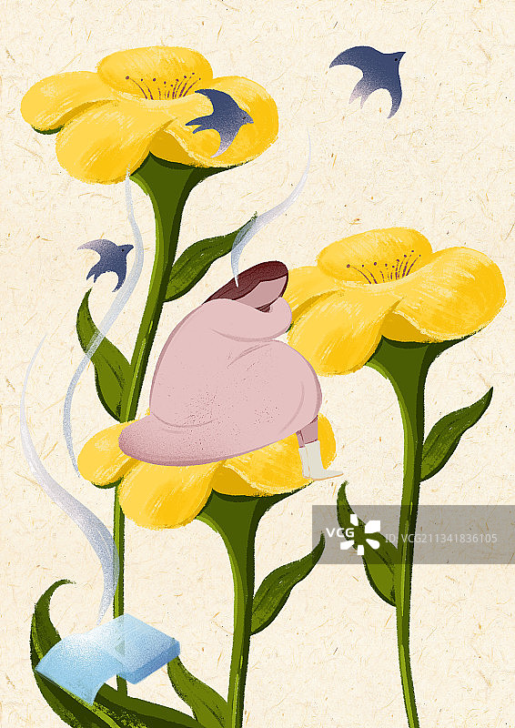 花朵上休憩的女孩图片素材