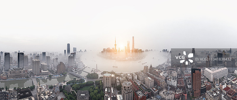 上海平流雾日出航拍全景图图片素材