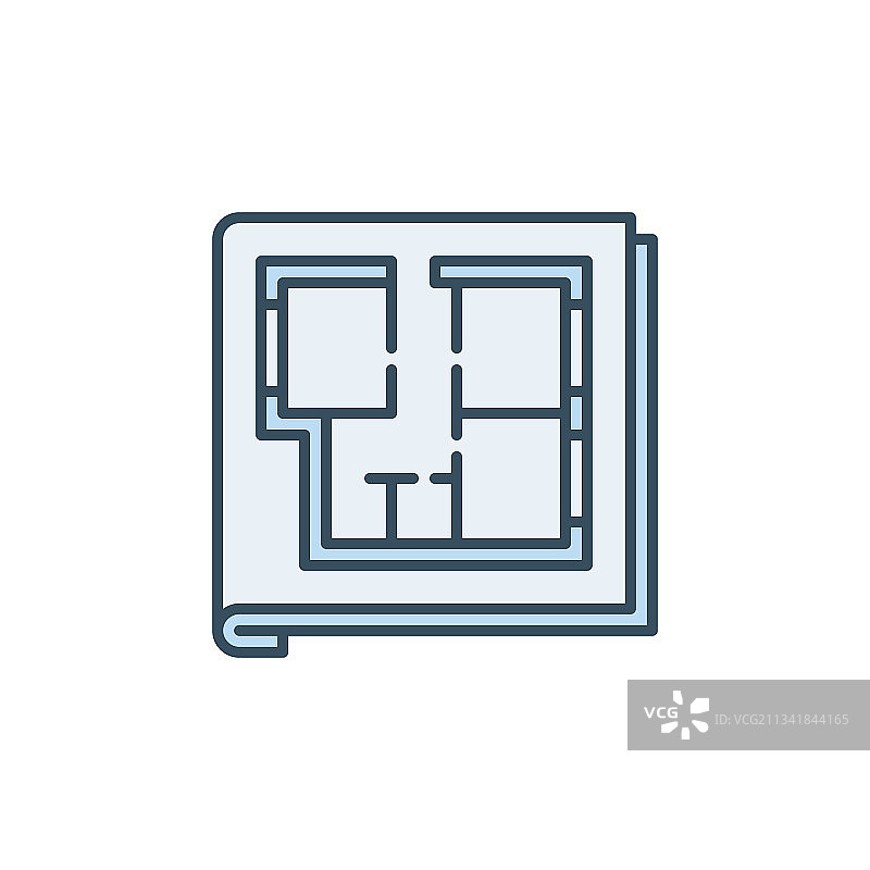 蓝色房屋平面图纸概念图标图片素材