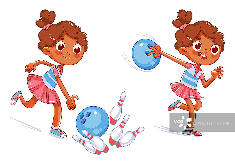 女孩玩保龄球趣味卡通人物图片素材