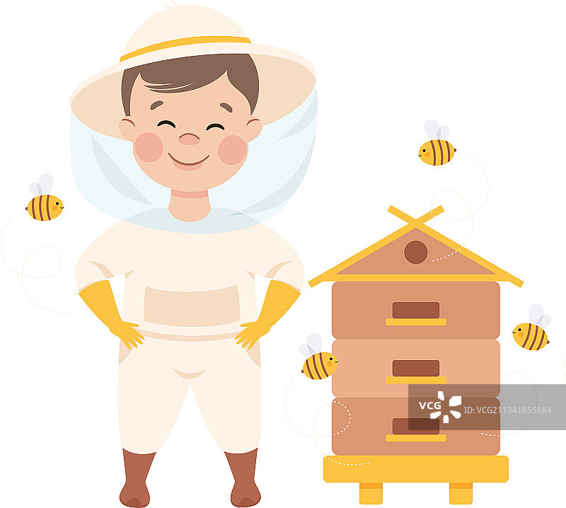 拿着木制蜂箱的小男孩图片素材