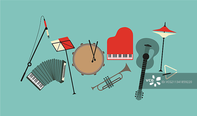 乐器扁平风格彩色图标合集图片素材