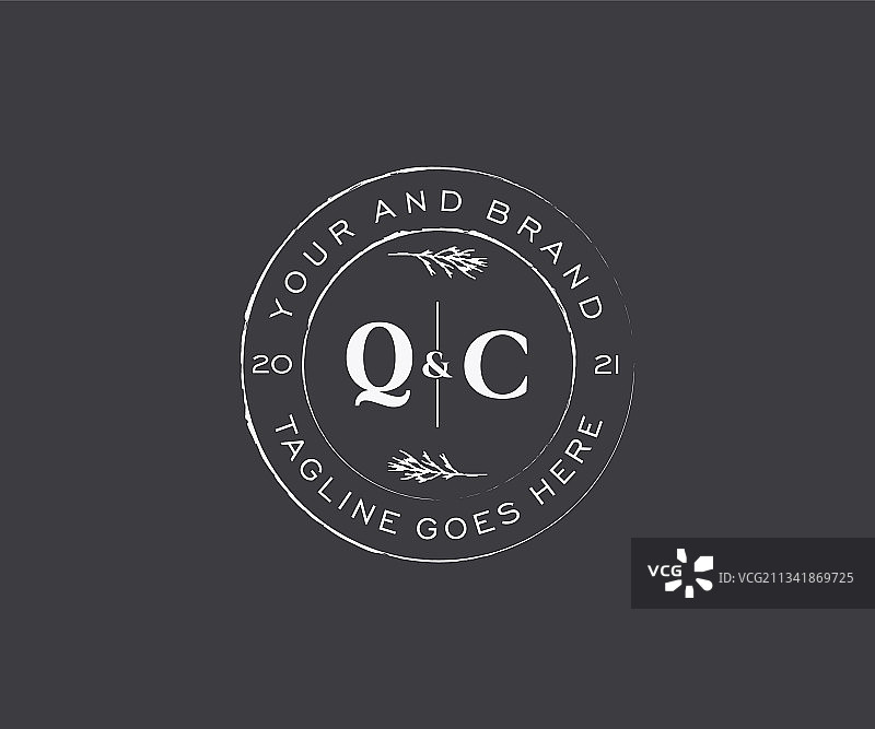 QC字母花卉框架植物logo图片素材
