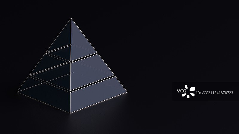 3D渲染黑底背景前的透明金字塔图片素材
