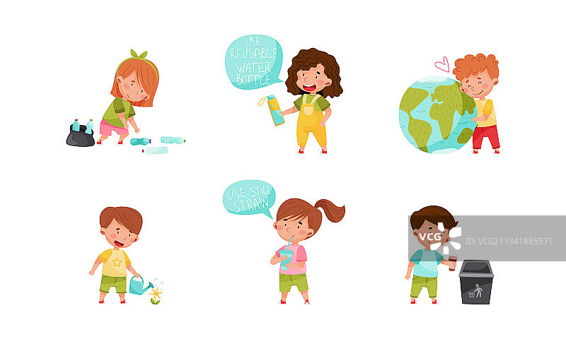 孩子们一起整理塑料垃圾图片素材