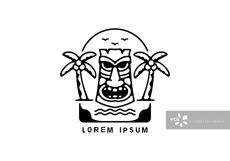 黑色线条艺术夏威夷海滩图片素材