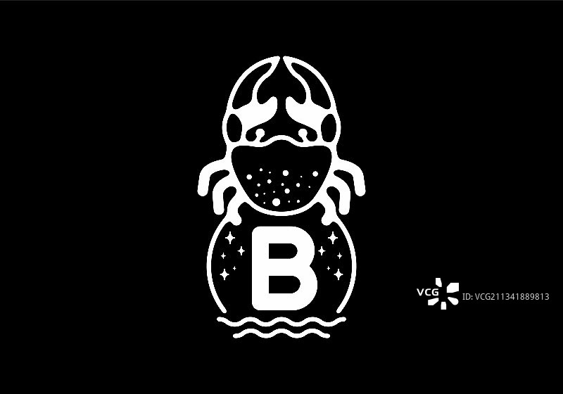 黑白螃蟹B字母线条艺术图片素材