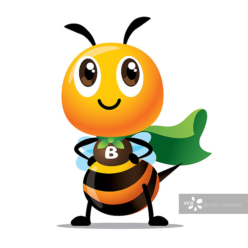 绿色披风的可爱超级英雄蜜蜂图片素材