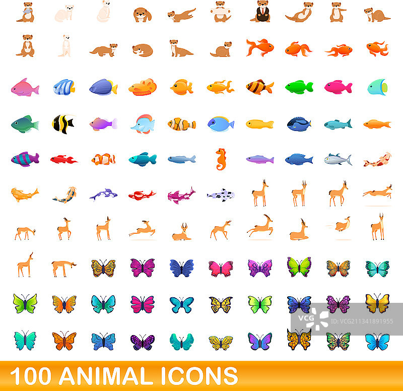100个动物图标卡通风格图片素材