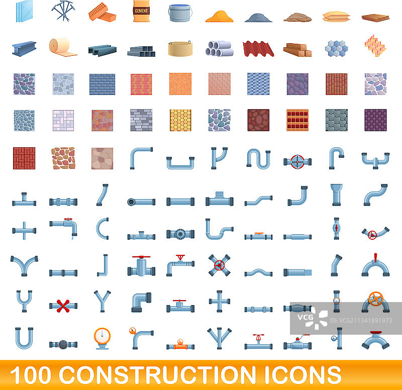 100个卡通风格建筑图标合集图片素材