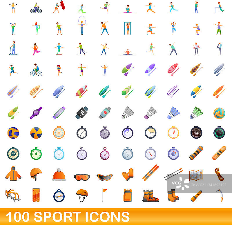 100个运动图标卡通风格合集图片素材
