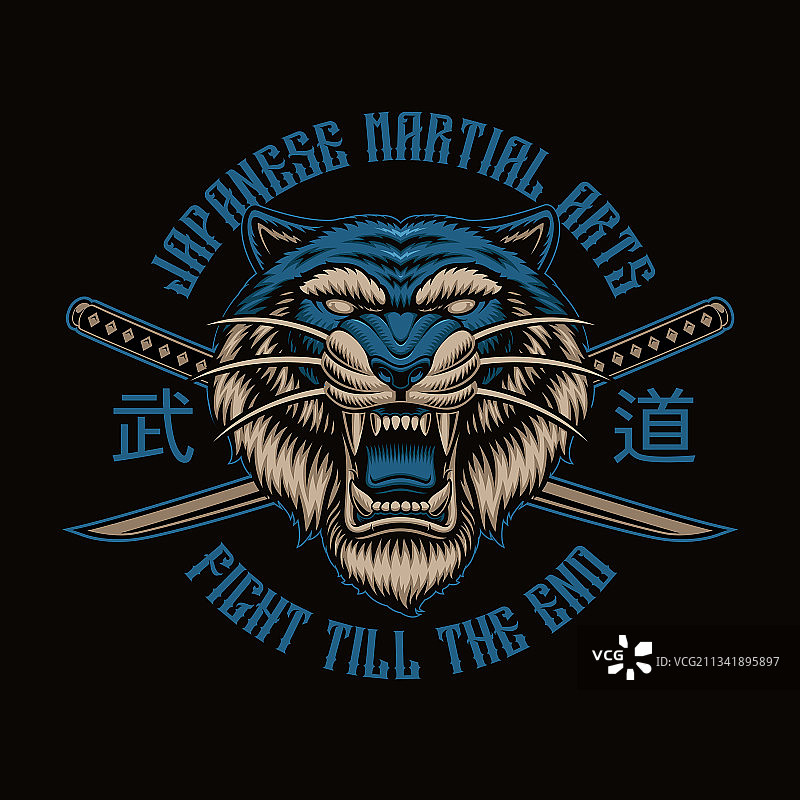 挥舞着武士刀的彩色老虎图片素材