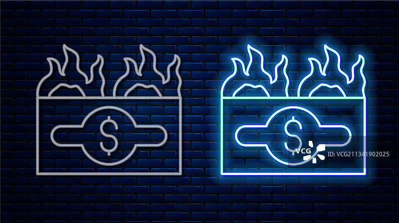 发光的霓虹线燃烧的美元钞票图标图片素材