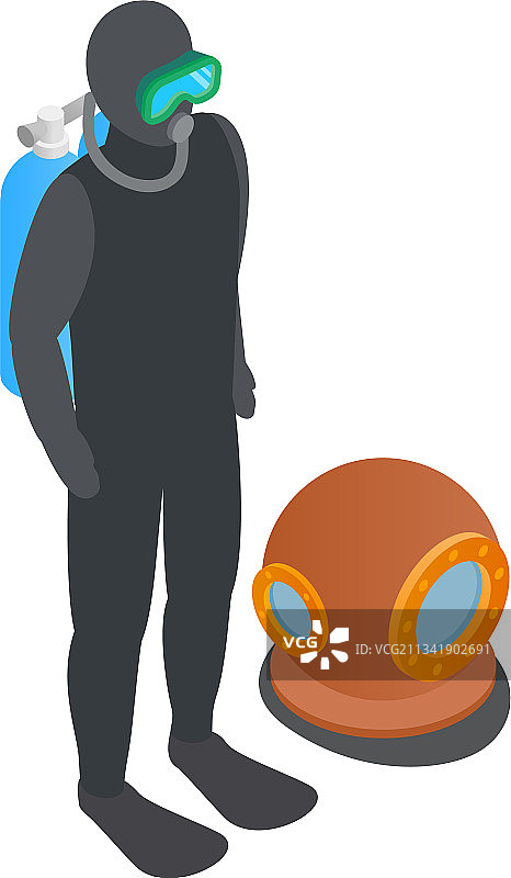 潜水员图标2.5D风格图片素材