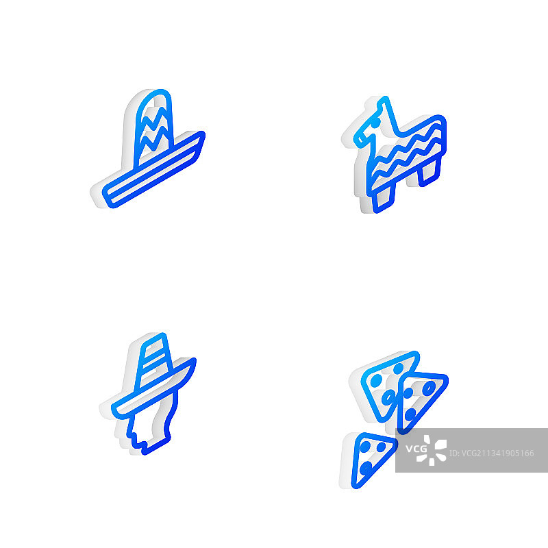 2.5D墨西哥帽男子与皮纳塔玩具线条组合图片素材