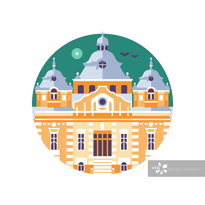 匈牙利温泉浴场建筑扁平图标图片素材