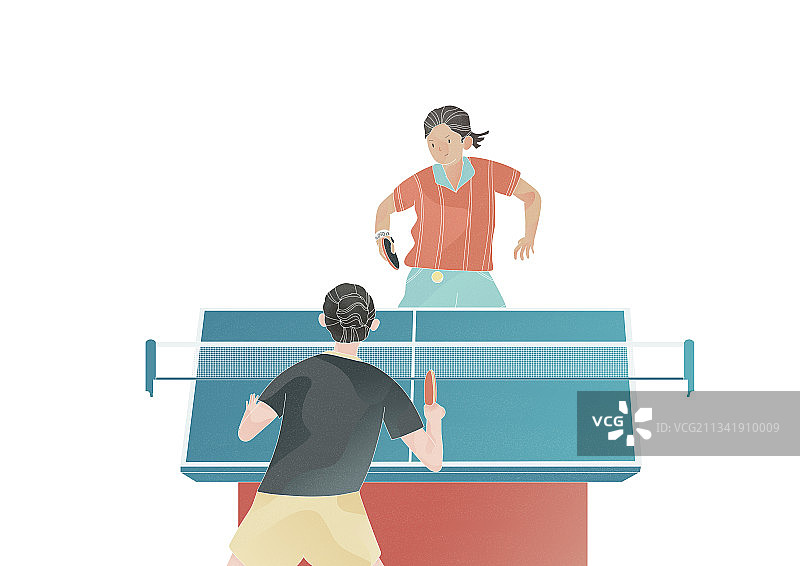 女生单打乒乓球比赛课外运动插画图片素材