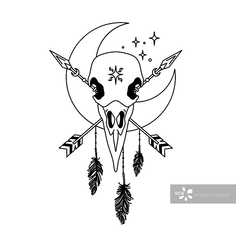 神秘乌鸦头骨轮廓图腾图片素材