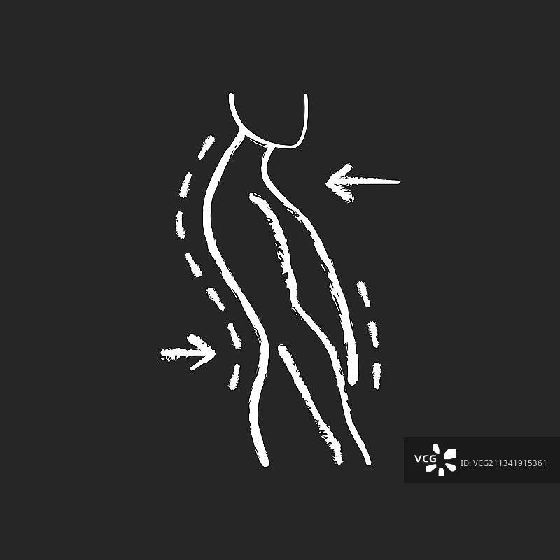 后凸姿势粉笔白色图标（黑色背景）图片素材