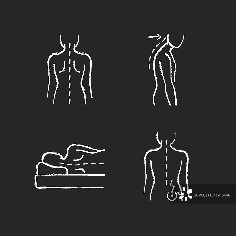 不良姿势问题粉笔白色图标集图片素材