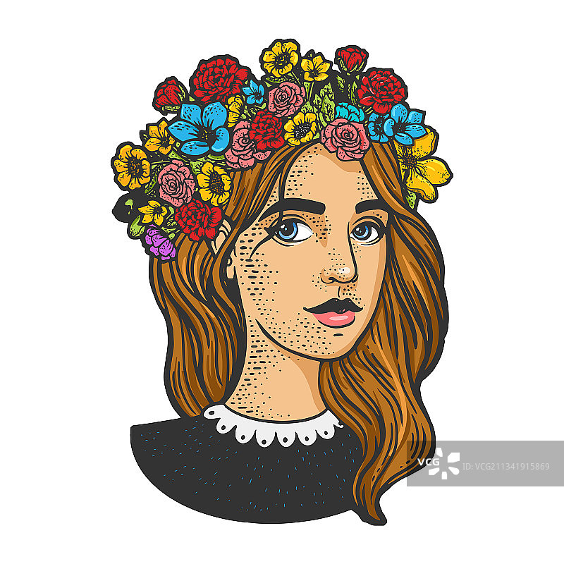 花环女孩素描图片素材