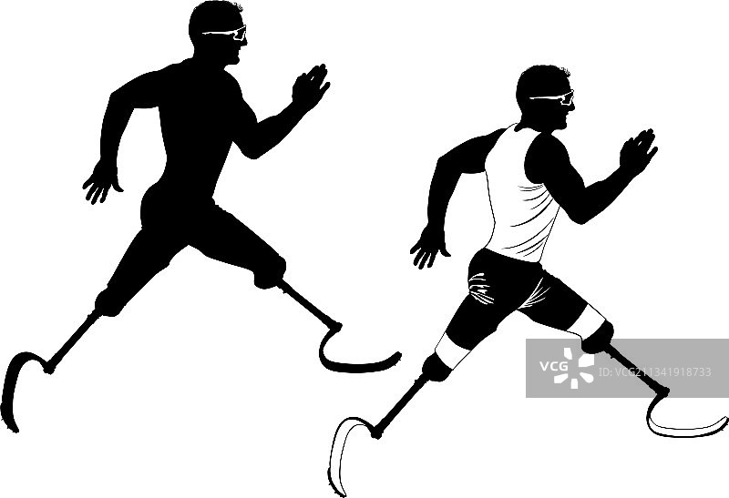 残疾人跑步的黑白图像图片素材