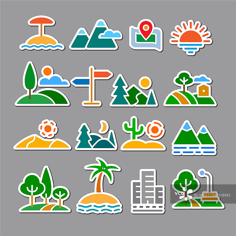 风景贴纸套装图片素材