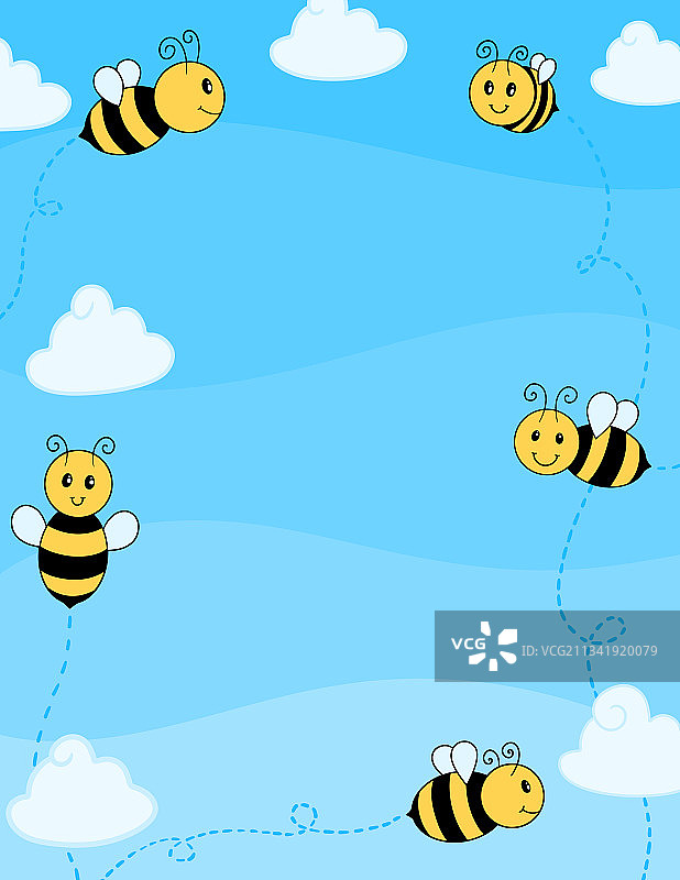 围绕边框飞舞的可爱小蜜蜂图片素材