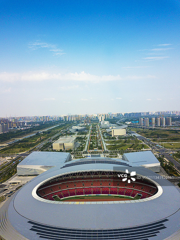 河南郑州奥体中心夏天户外风光航拍图片素材