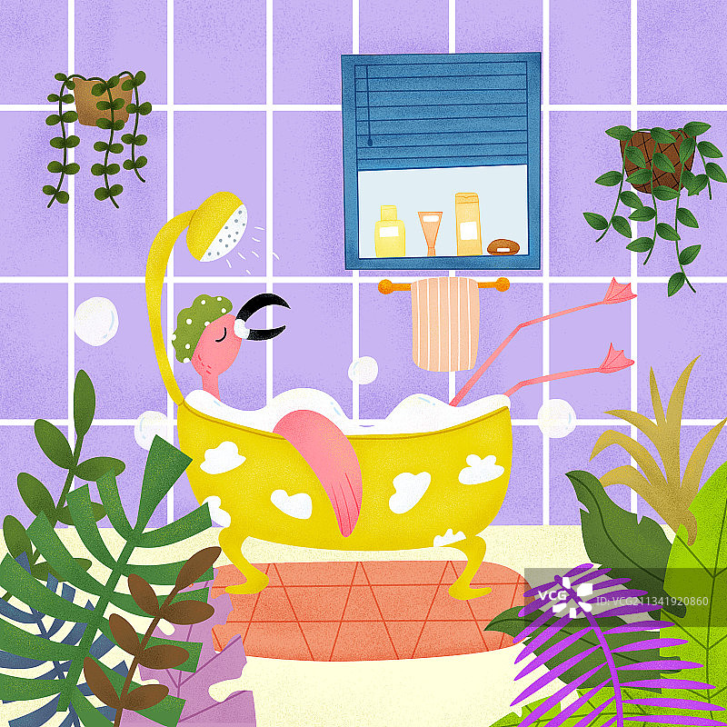 洗泡泡浴的火烈鸟图片素材