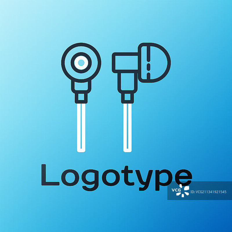 蓝色背景上的无线耳机线条图标图片素材