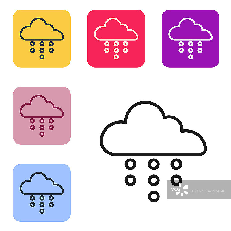 白色背景上的乌云和雨黑色线条图标图片素材