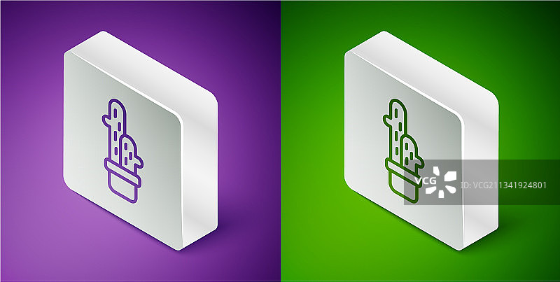 2.5D线条盆栽仙人球图标图片素材