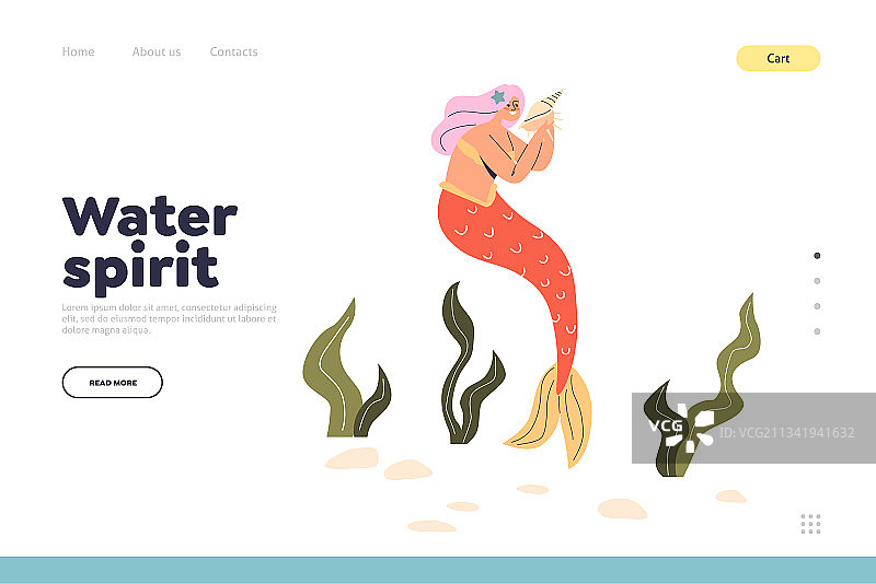 美人鱼水精灵概念落地页图片素材