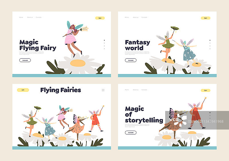 带有落地页的魔法飞行仙女套装图片素材