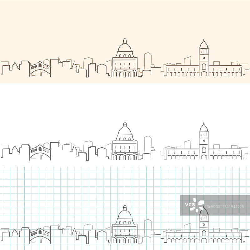 手绘牛津天际线轮廓图片素材