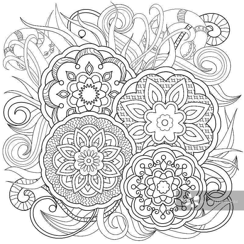 涂鸦花卉和曼陀罗图片素材