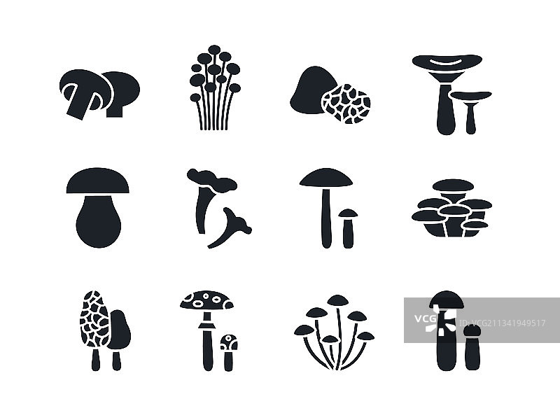 蘑菇剪影合集黑色剪影图片素材