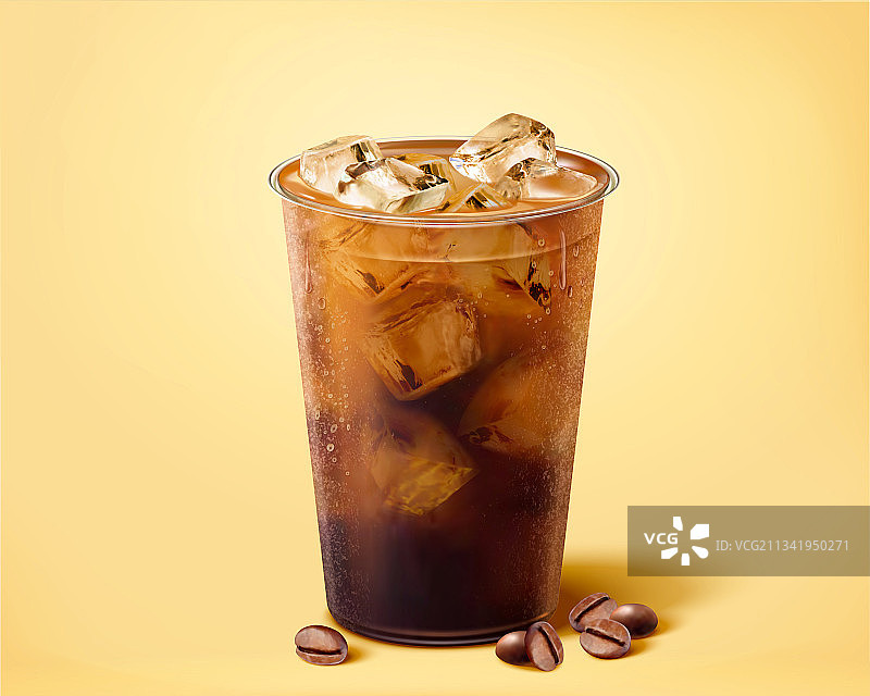 夏日冷萃黑咖啡与咖啡豆元素图片素材