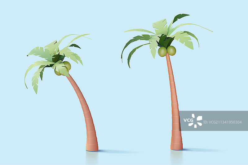 纸制棕榈树与椰子模型 蓝背景图片素材