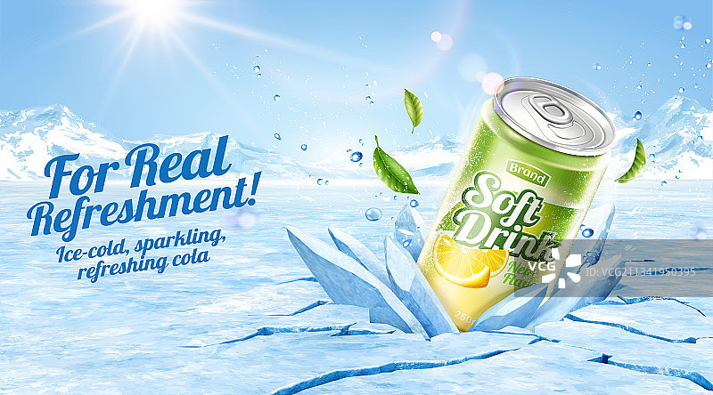 沁凉莱姆苏打饮品广告 炸裂冰河背景图片素材