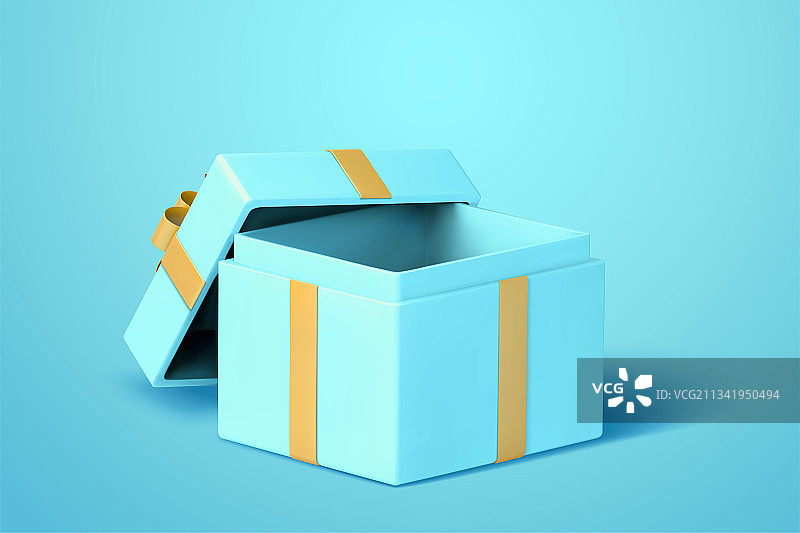 有黄色缎带的蓝色方形礼物盒三维元素图片素材
