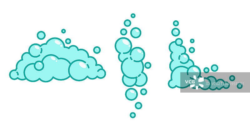 浅蓝色卡通泡泡肥皂泡沫套装图片素材