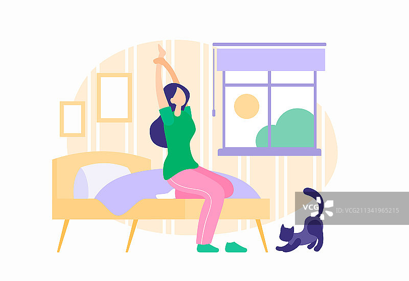 早上醒来的困倦年轻女人图片素材