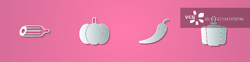 剪纸风格新鲜黄瓜南瓜辣椒图片素材