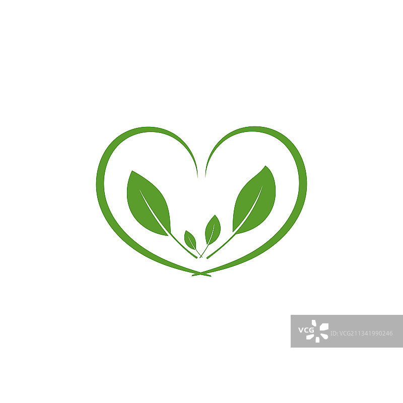 带有树叶的绿色心形生态标志图片素材