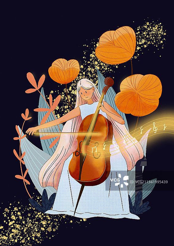 插画 音乐 拉大提琴的女孩图片素材