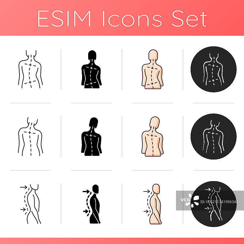 背部和姿势问题图标集图片素材