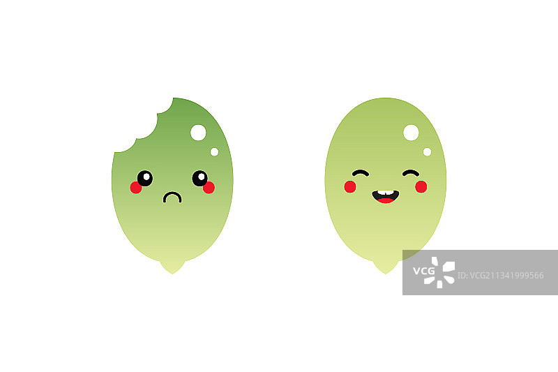 快乐和悲伤的绿色南瓜籽角色图片素材